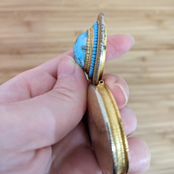 Vintage 1960s Florenza Turquoise & Gold Pill Box - Picture 4 of 5